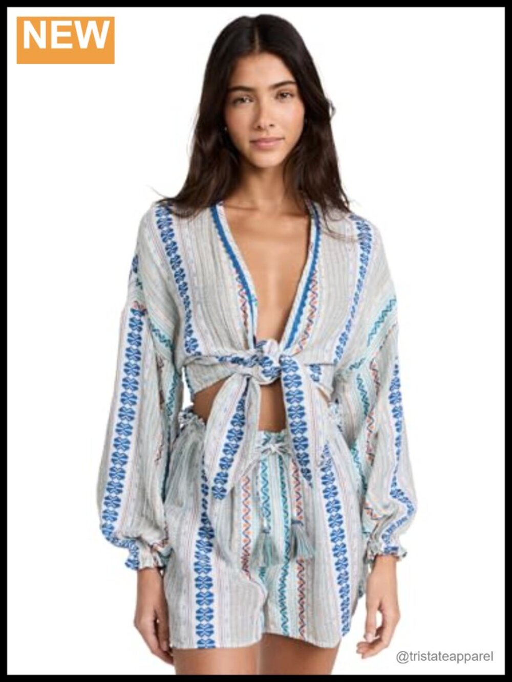Relaxed Fit Cotton Tie Front Long Sleeve Top